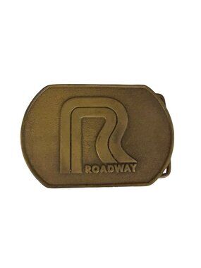 Vintage Roadway Trucking Brass Belt Buckle Railroad Style Logo Cleveland Ohio